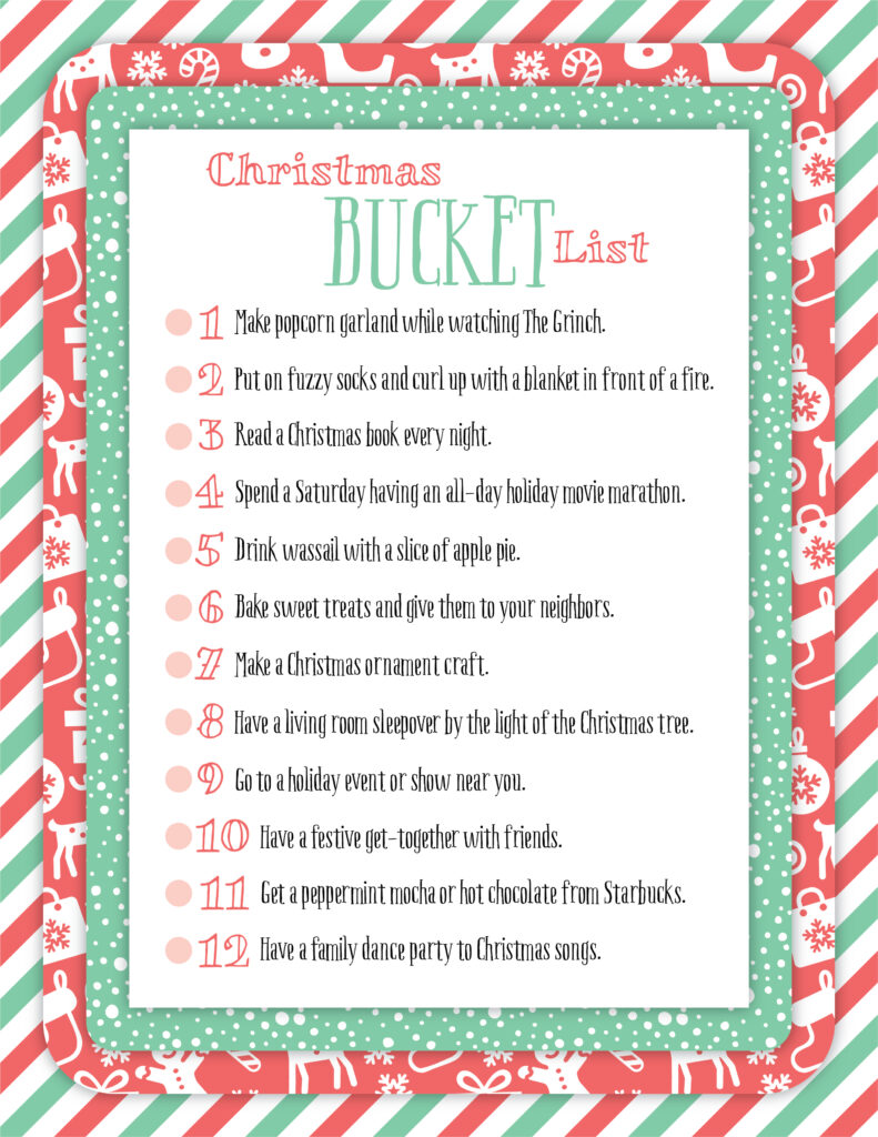 bucket list, holiday to do list, Christmas